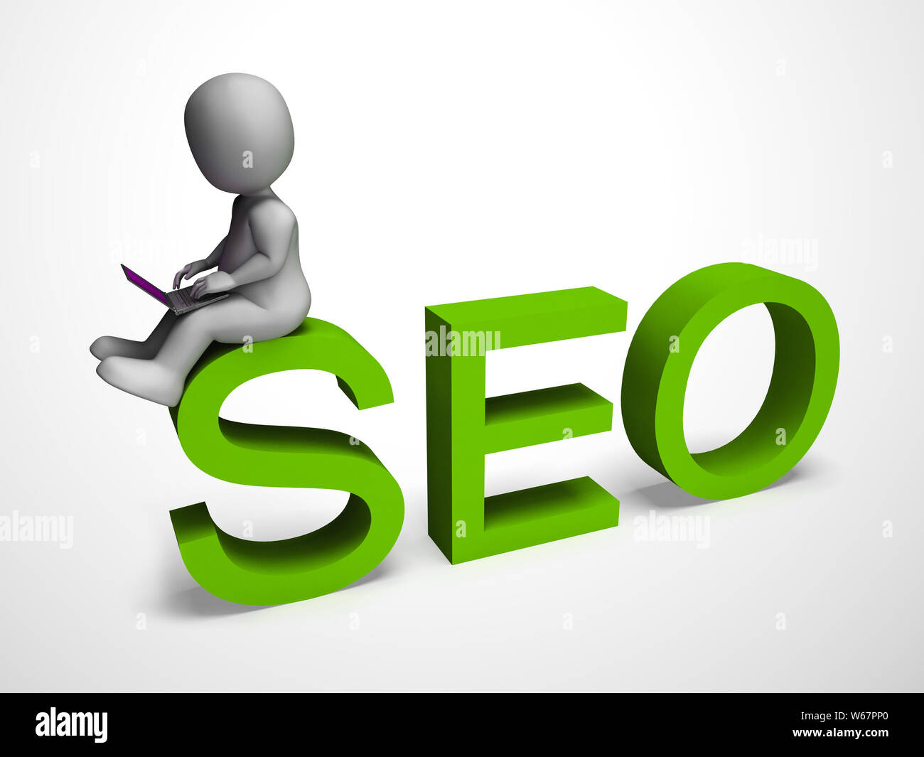 SEO Konzept Symbol bedeutet Suchmaschinenoptimierung für Web site Verkehr. Online Promotion für Ranking und bessere Umsätze - 3D-Darstellung Stockfoto