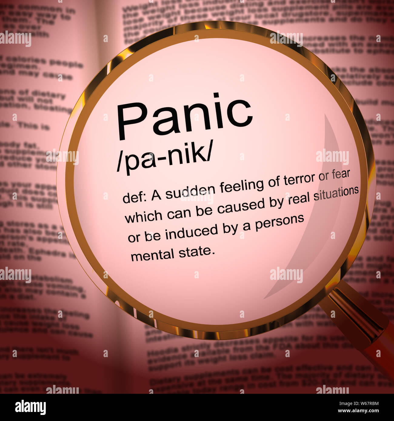 Panik Konzept Symbol bedeutet, durch Angst und Schrecken zu sorgen. Angst und total panisch von einem Problem - 3D-Darstellung Stockfoto