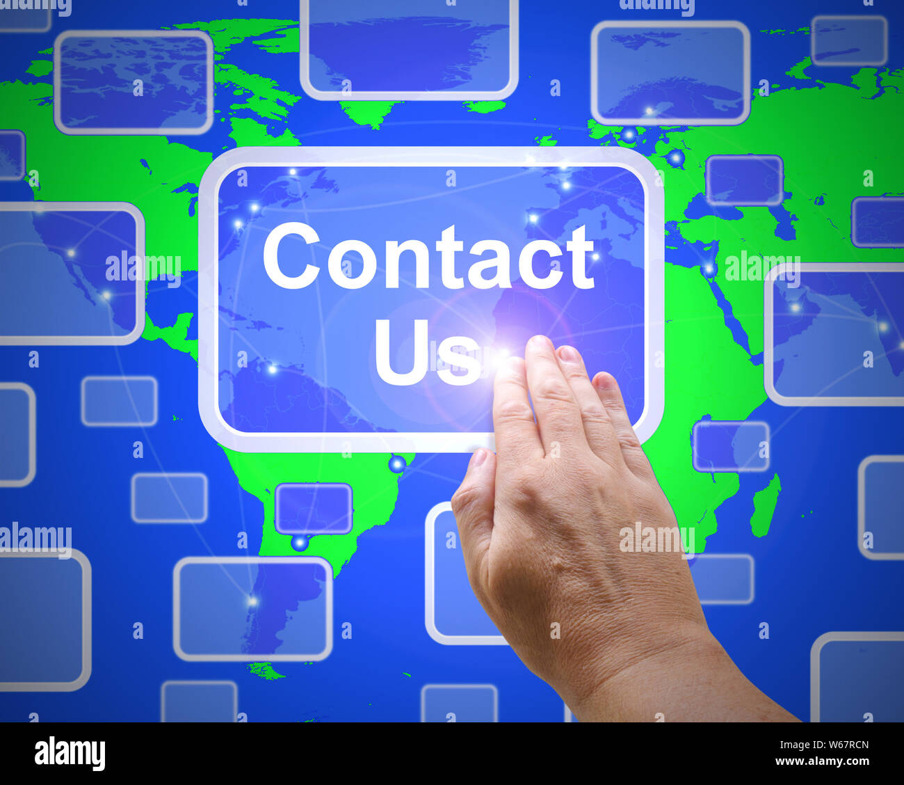 Kontakt Konzept Symbol bedeutet, dass der Anschluss an den Helpdesk. Hotline Hilfe und Feedback auf Knopfdruck - 3D-Darstellung Stockfoto