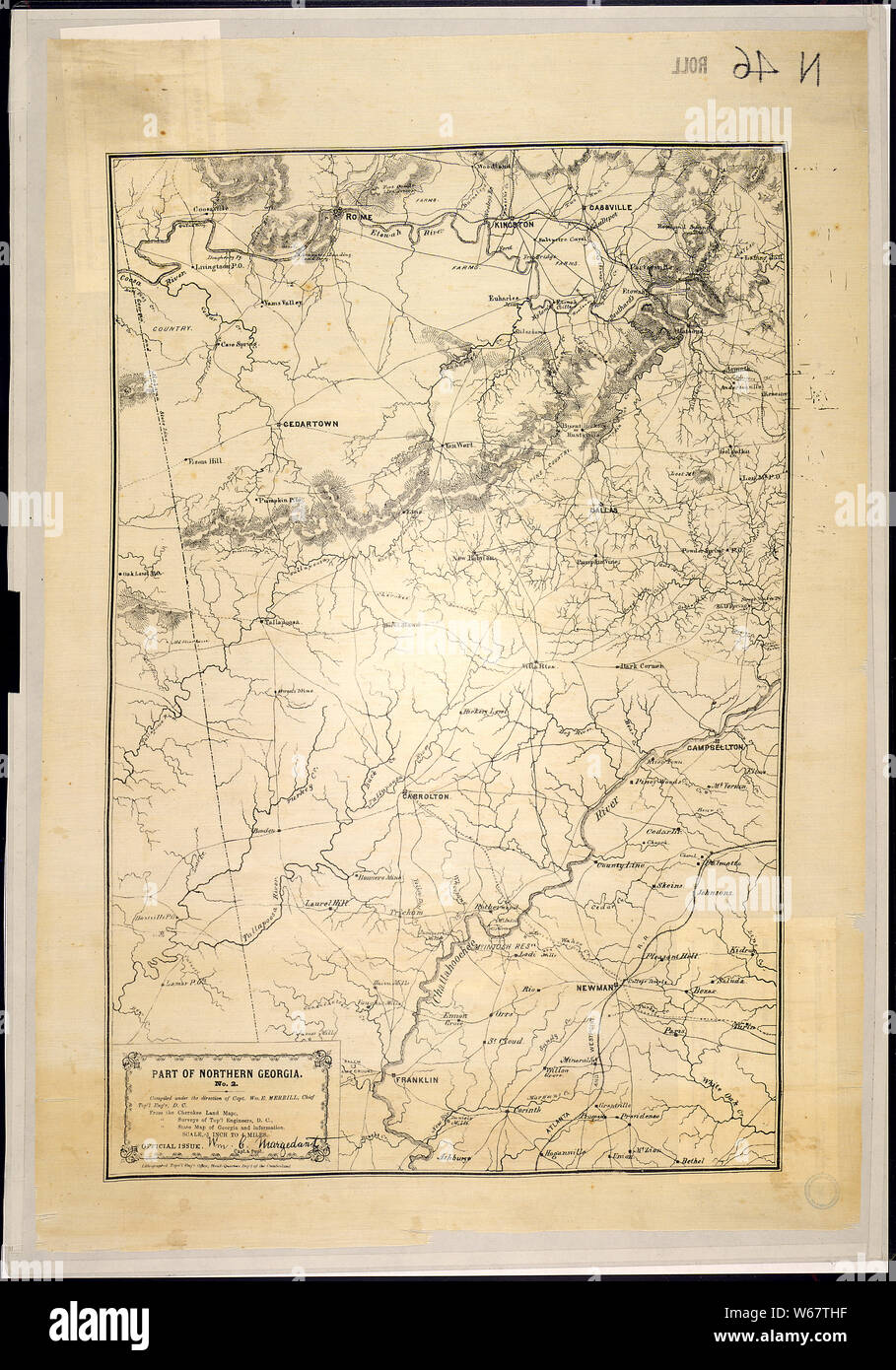 Teil des nördlichen Georgien unter der Leitung von Kapitän Wm zusammengestellt. E. in Merrill, Chief, Top'l". Ger'r., D.C., vom Cherokee Land Karten, ... Befragungen von Oben'l". Ingenieure, D.C., ..., Karte von Georgien, und Informationen. Stockfoto