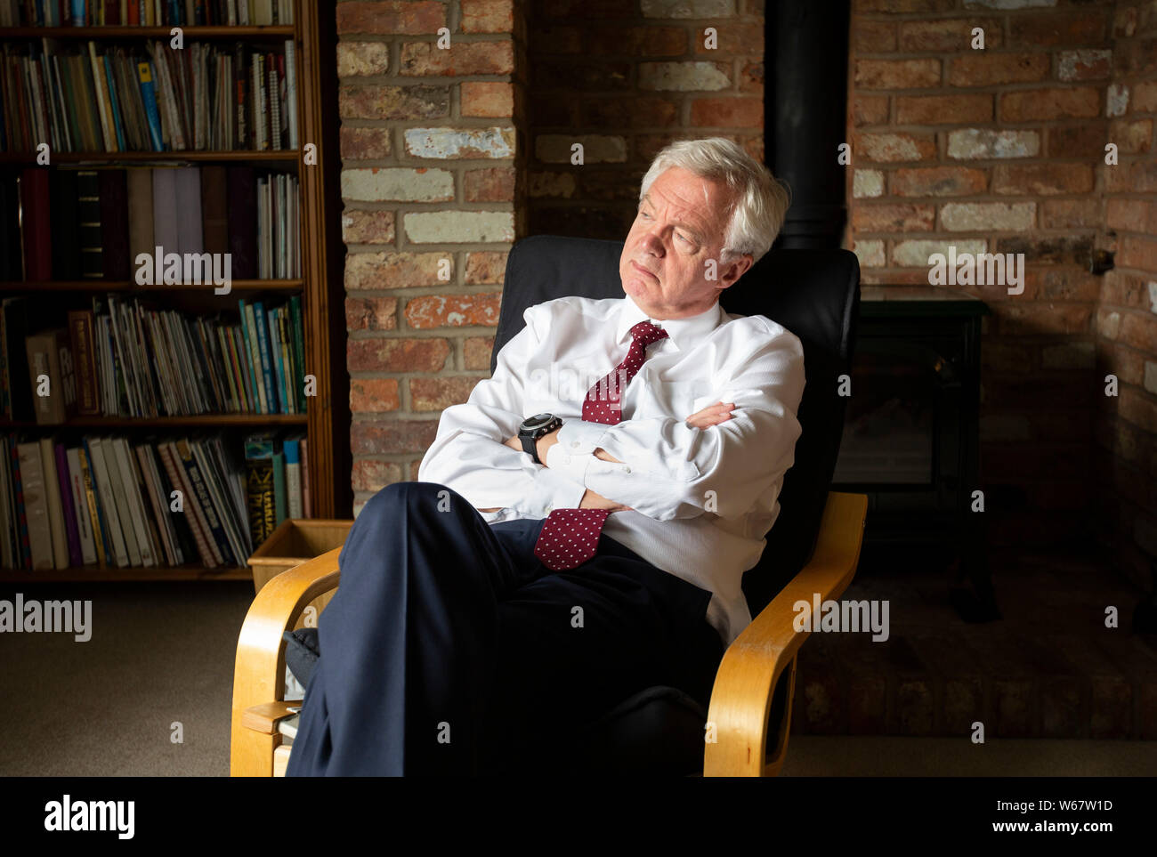 David Davis MP wird in seinem Haus in der Nähe von Goole, Yorkshire, interviewt. Stockfoto