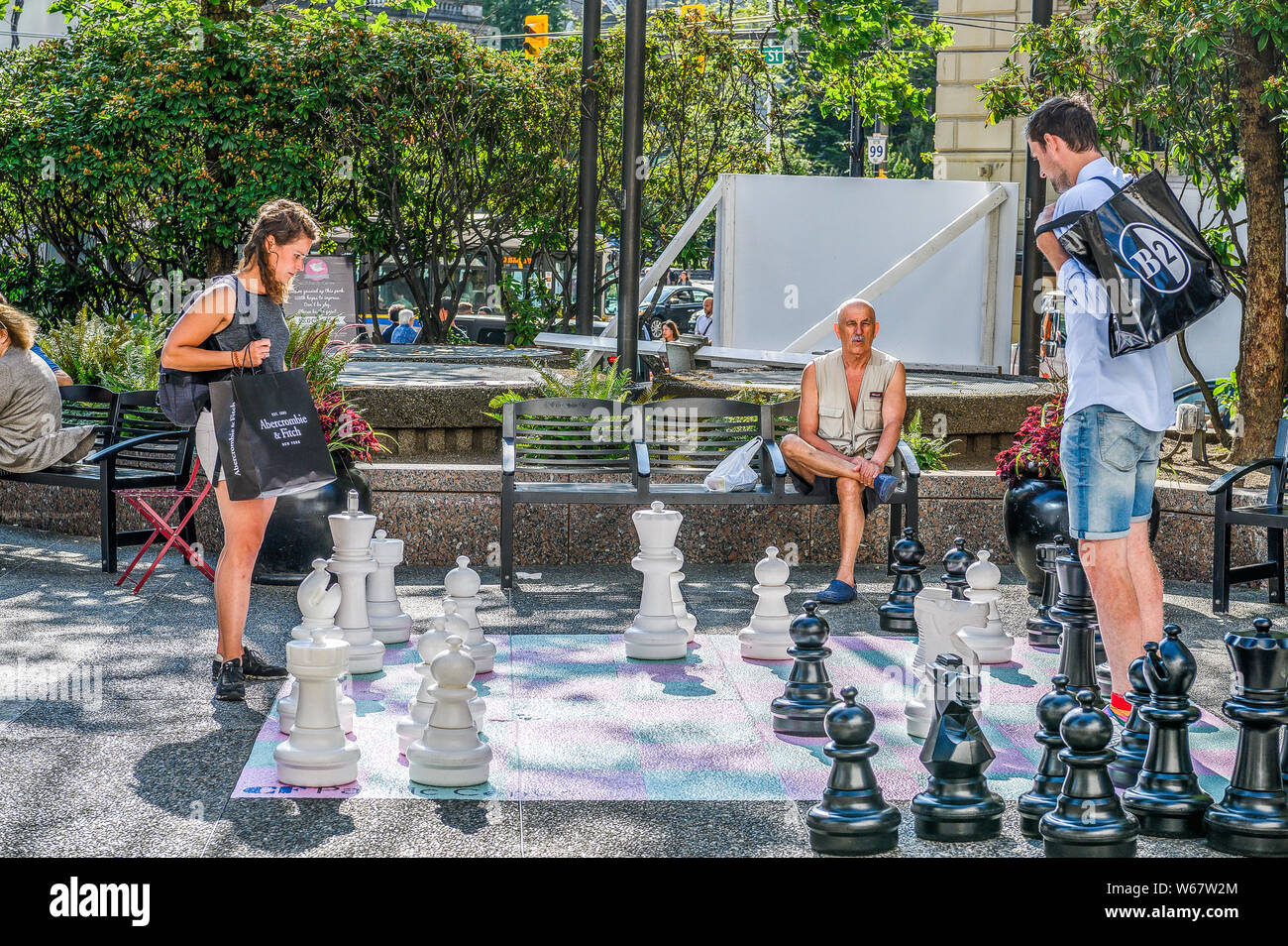 Schach in der Öffentlichkeit, Vancouver, British Columbia, Kanada Stockfoto