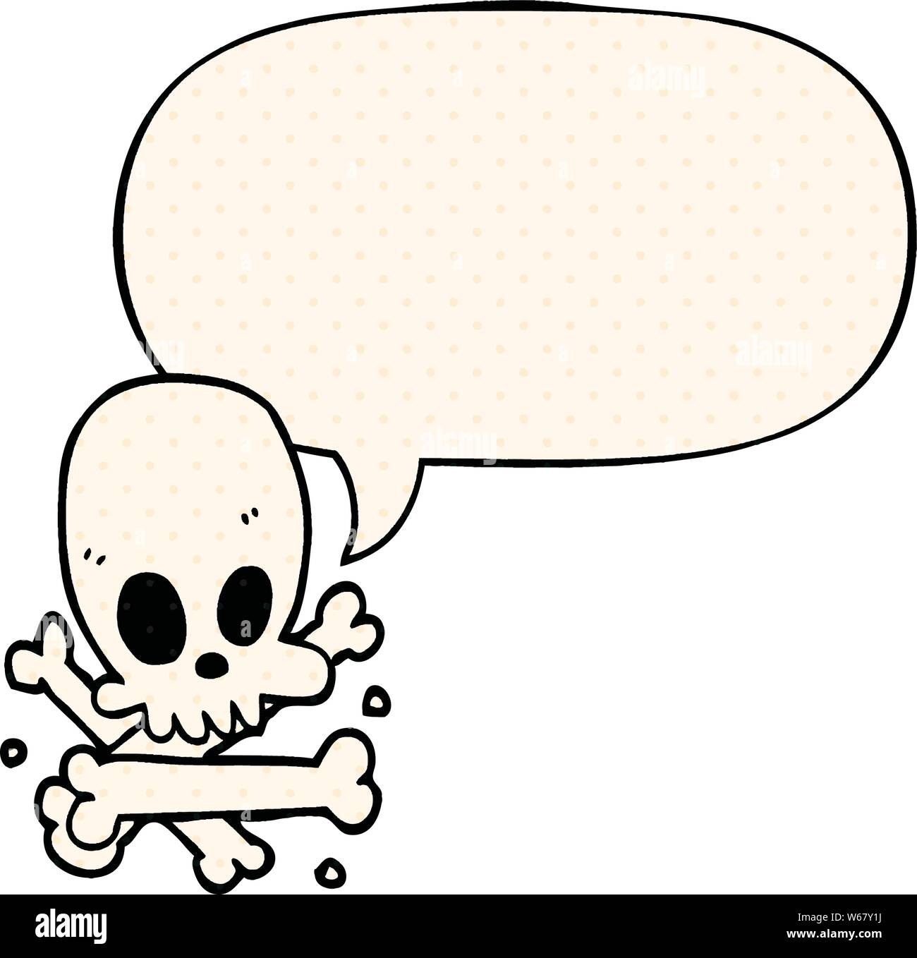 Cartoon Schädel und Knochen mit Sprechblasen im Comic Stil Stock Vektor