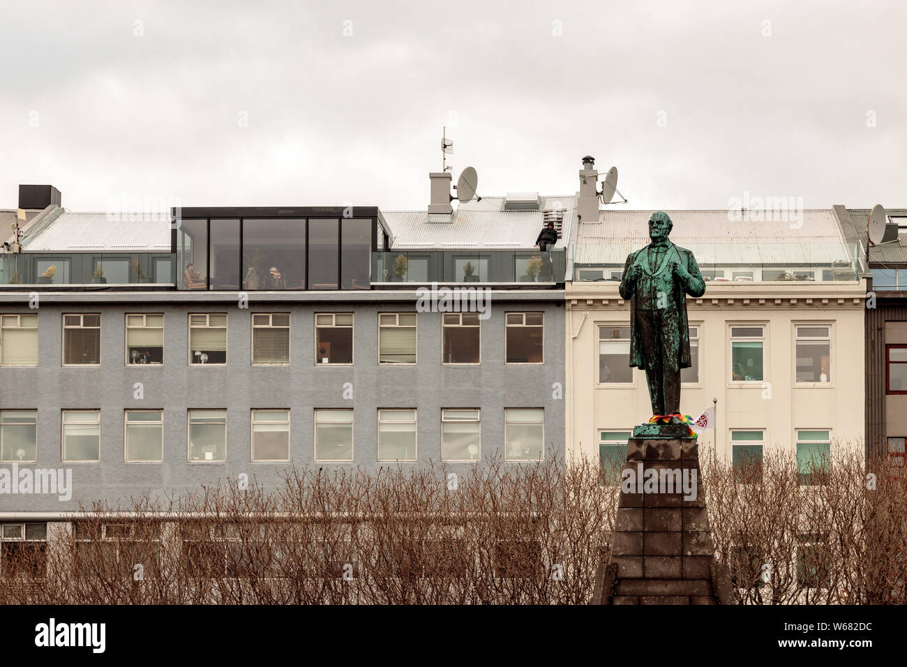 REYKJAVIK, Island Blick auf Jón Sigurðsson Statue Stockfoto