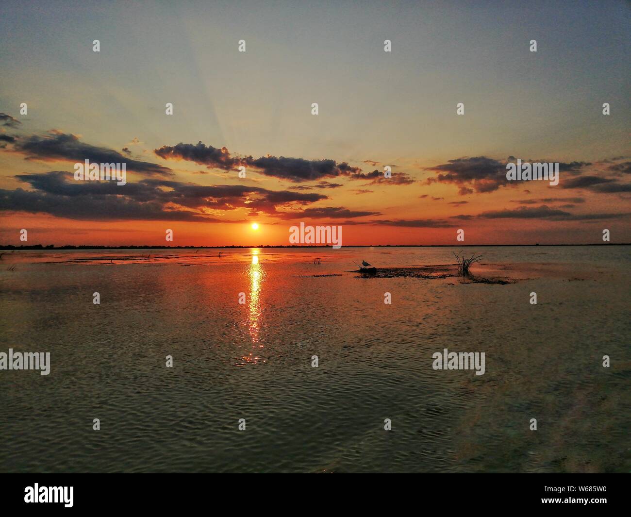 Sonnenuntergang im Donaudelta. Sulina, Rumänien Stockfoto