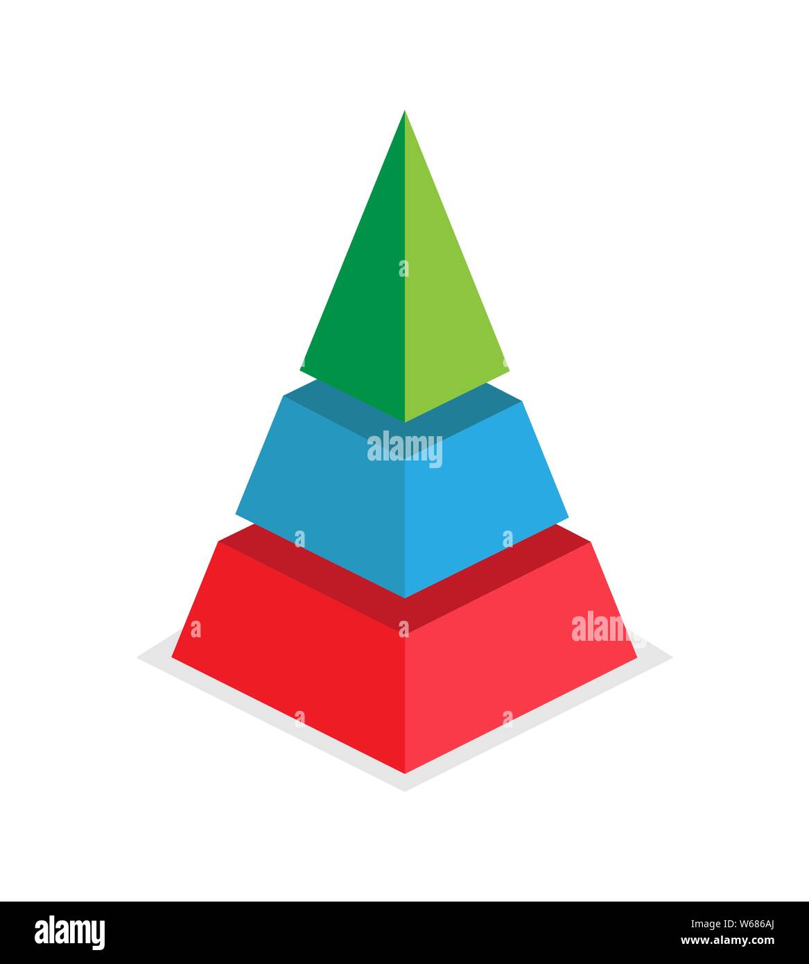 Pyramide der Erfolg der drei Abschnitte. Infografiken für Präsentationen von Anwendungen und Websites, 3D-Simulation, flache Bauform Stock Vektor