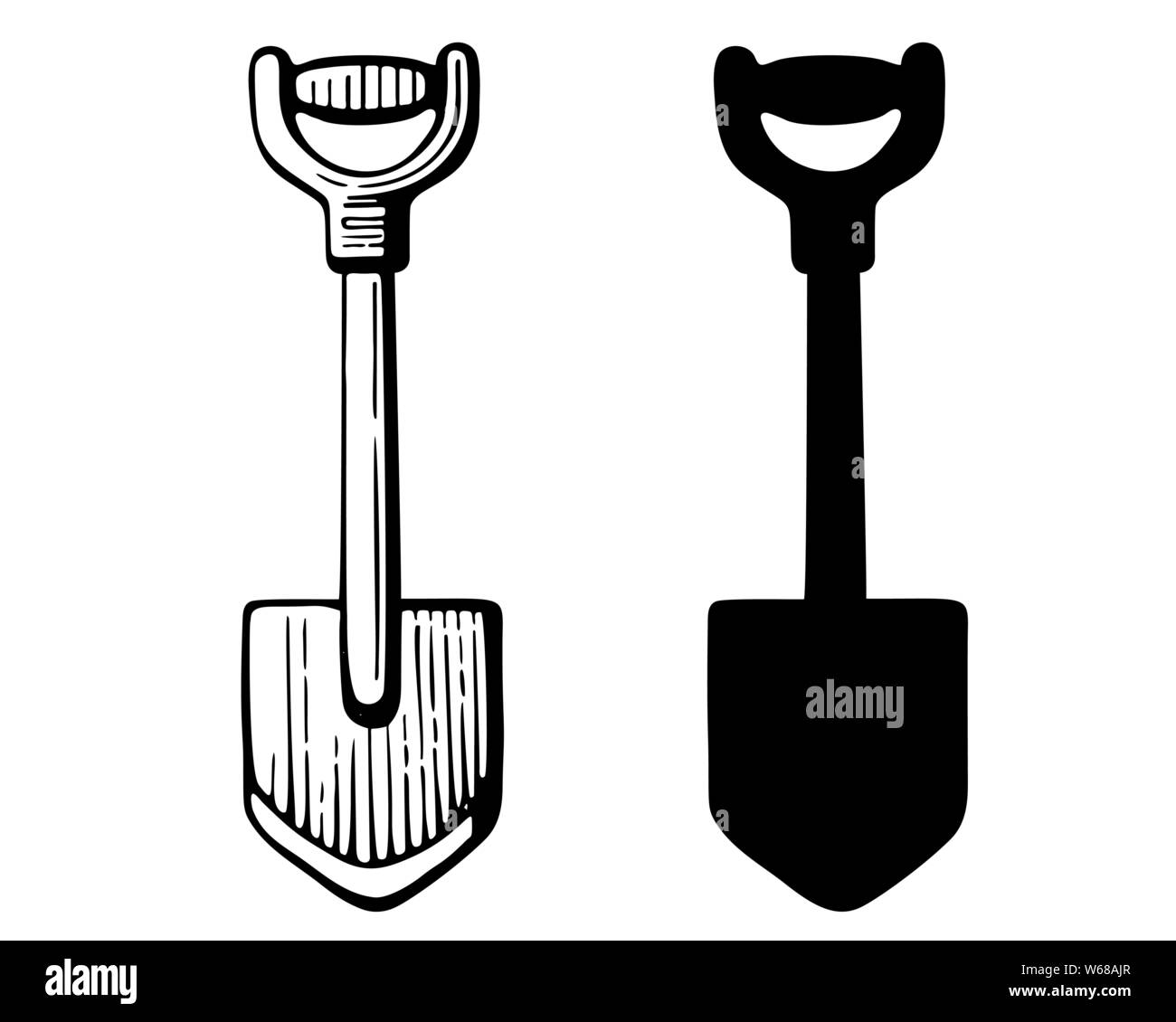 Garten kurze Schaufel isketch Stil und Silhouette Stock Vektor
