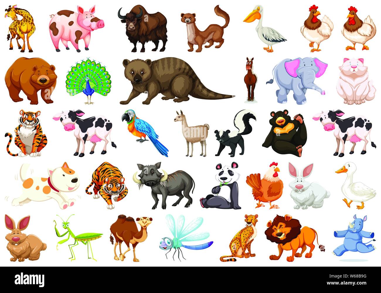 Der Vielfalt der isolierten Tiere auf weiß Abbildung: Stock Vektor