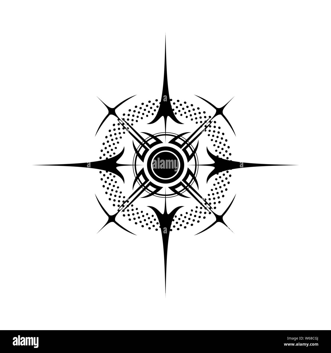 Abstrakte schwarze Windrose Silhouette auf weißem Hintergrund Stock Vektor