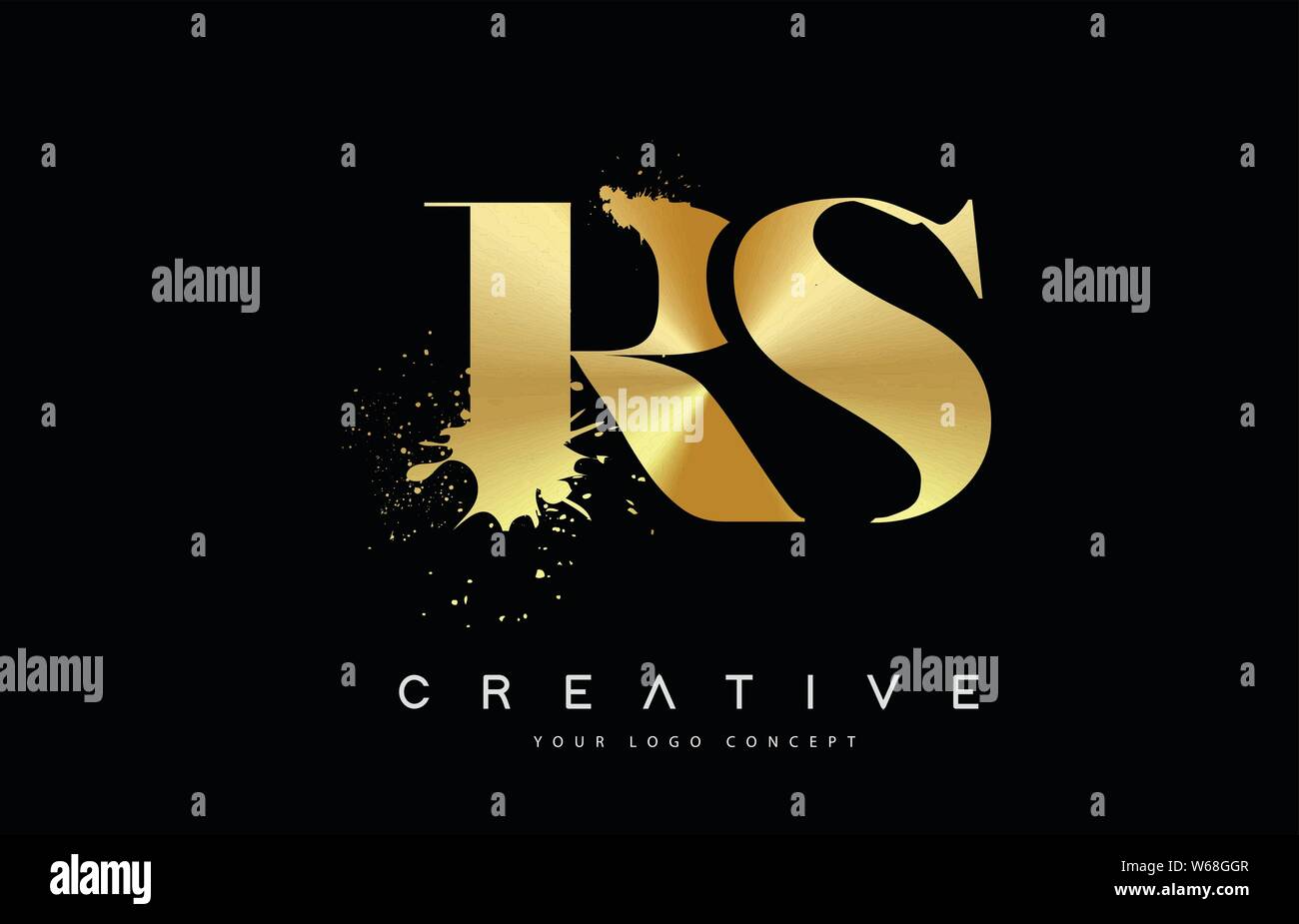 RS R S Schreiben Logo mit Gold Metall geschmolzen Splash Vektor Design Illustration. Stock Vektor
