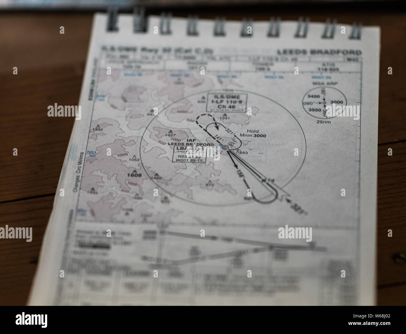 DONCASTER, Großbritannien - 28.JULI 2019: Nahaufnahme eines alten WW2 RAF-Flugplatz Karte vom Leeds Bradford Airport Stockfoto