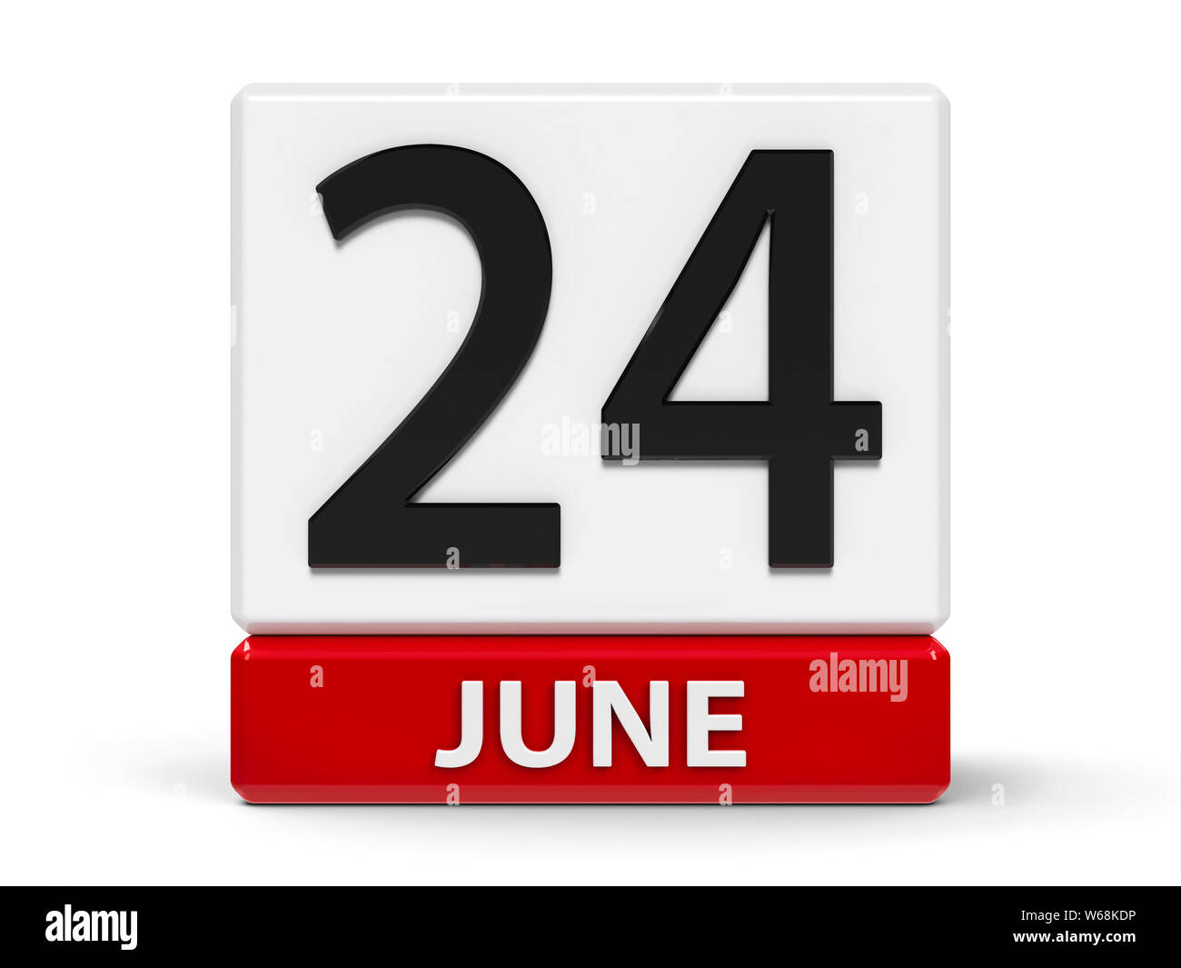 Rote und weiße Symbol Kalender von Cubes - Die Zwanzig vierten Juni - auf einem weißen Tisch - Tag der Unabhängigkeit von Schottland, Saint-Jean-Baptiste Tag, drei-d Stockfoto