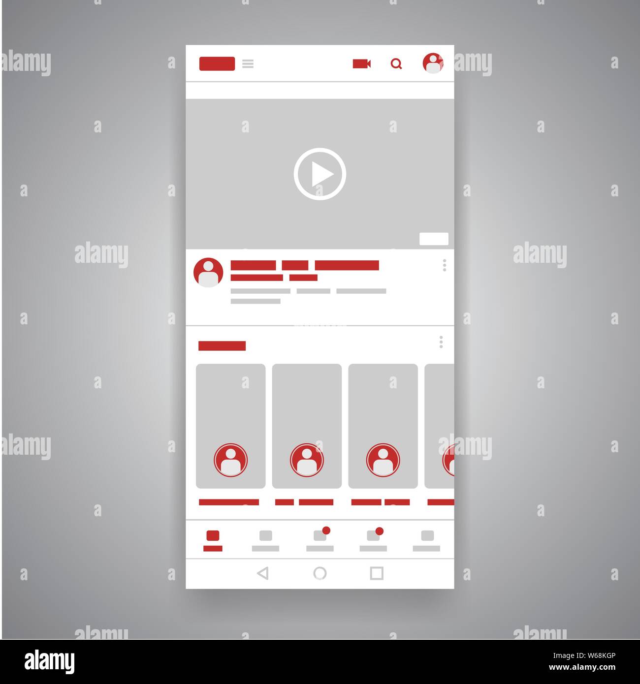Smartphone social media mobile Video Youtube player Interface. Play Video online Mock up. UI-Fenster mit Symbol Navigation. Vector Illustration. Stock Vektor