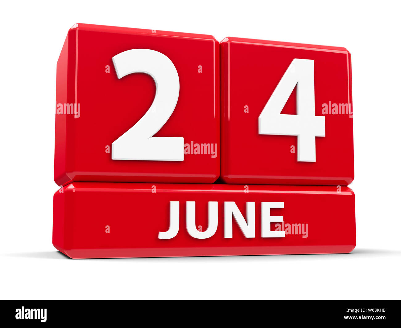 Rote Würfel - Die Zwanzig vierten Juni - auf einem weißen Tisch - Tag der Unabhängigkeit von Schottland, Saint-Jean-Baptiste Tag, drei-dimensionale Darstellung, 3D-Illu Stockfoto