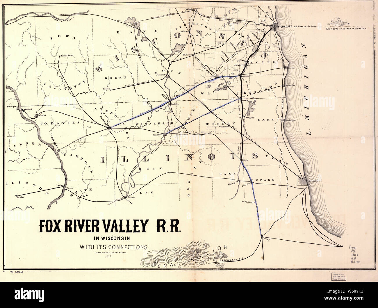 0263 Railroad Maps Fox River Valley R R in Wisconsin mit seinen Verbindungen aufbauen und Reparieren Stockfoto