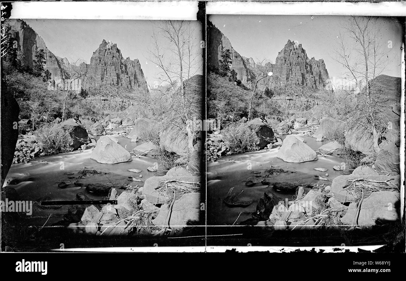 Virgin River. West Gabel in der Mookvoutuweap, wenig Zion Tal, Eagle Crag, der Zion National Park. Alte Nr. 434, 444, 453, 626., 1871 - 1878 Stockfoto