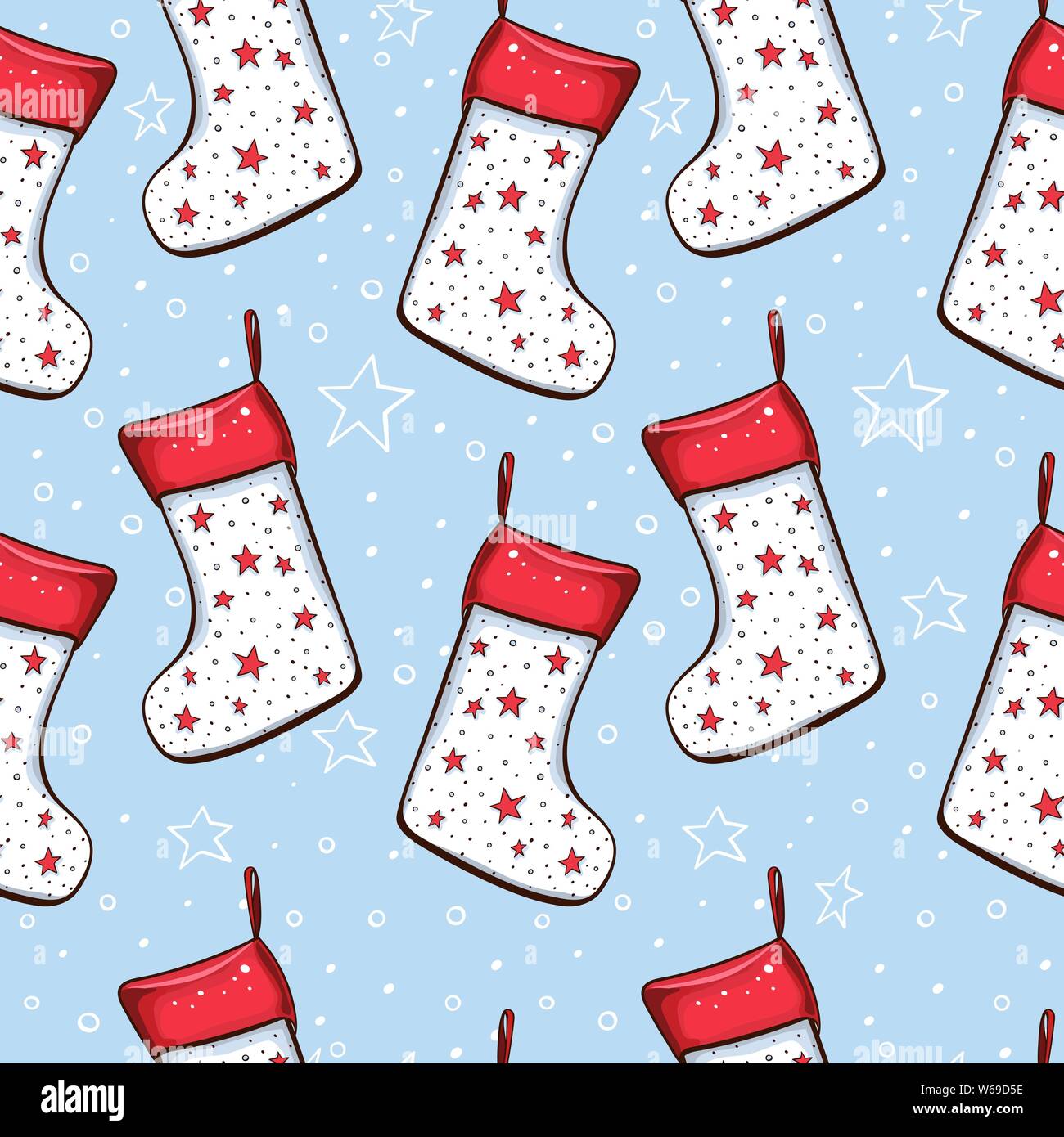 Weihnachten Dekoration Elemente nahtlose Muster. Traditionelle bunte Dekorationen. Xmas-Socken und Sterne. Dekorative patchwork Textil, Einladungskarte, Tapeten, Geschenkpapier füllen Stock Vektor