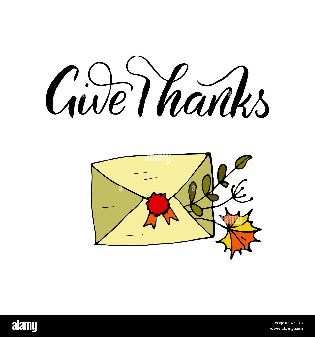Dank geben. Handdrawn einzigartige Herbst Karte mit Bürste Schriftzug Zitat. Vektor doodle Abbildung. Stock Vektor