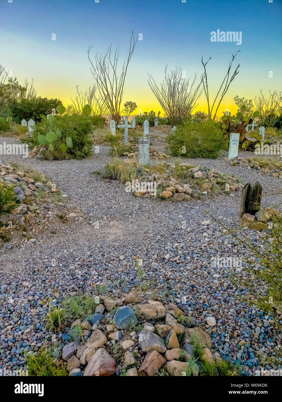 Boothill Friedhof bei Sonnenuntergang. Tombstone, Arizona - November 2, 2018 Stockfoto