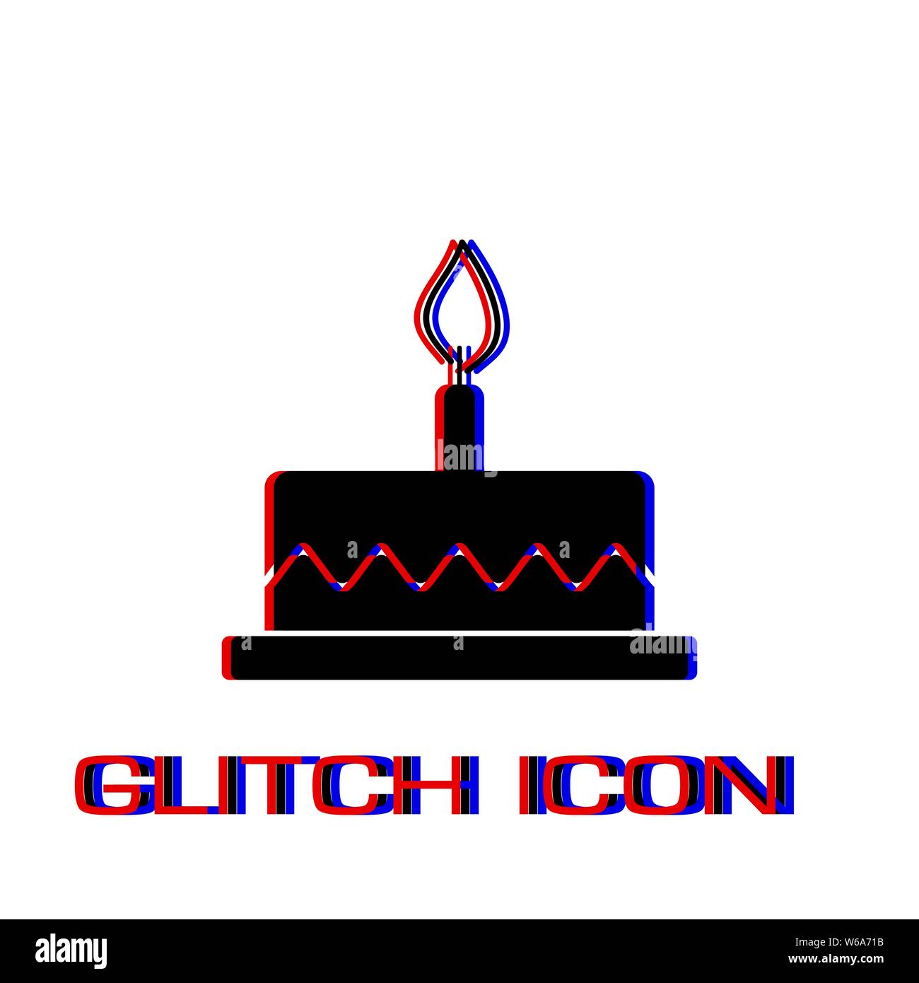 Geburtstag Kuchen Symbol flach. Einfache Piktogramm-Glitch Wirkung. Vector illustration symbol Stock Vektor