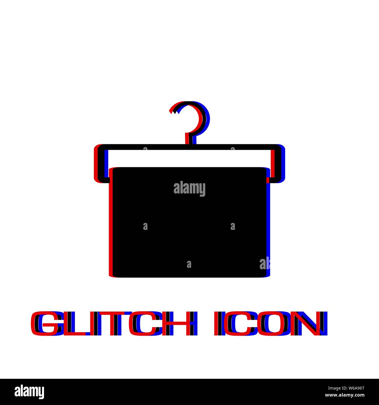 Kleiderbügel mit Handtuch Symbol flach. Einfache Piktogramm-Glitch Wirkung. Vector illustration symbol Stock Vektor