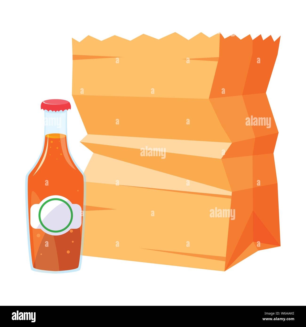 Lebensmittelgeschäft Papiertüte und Flasche Saft Vector Illustration Stock Vektor