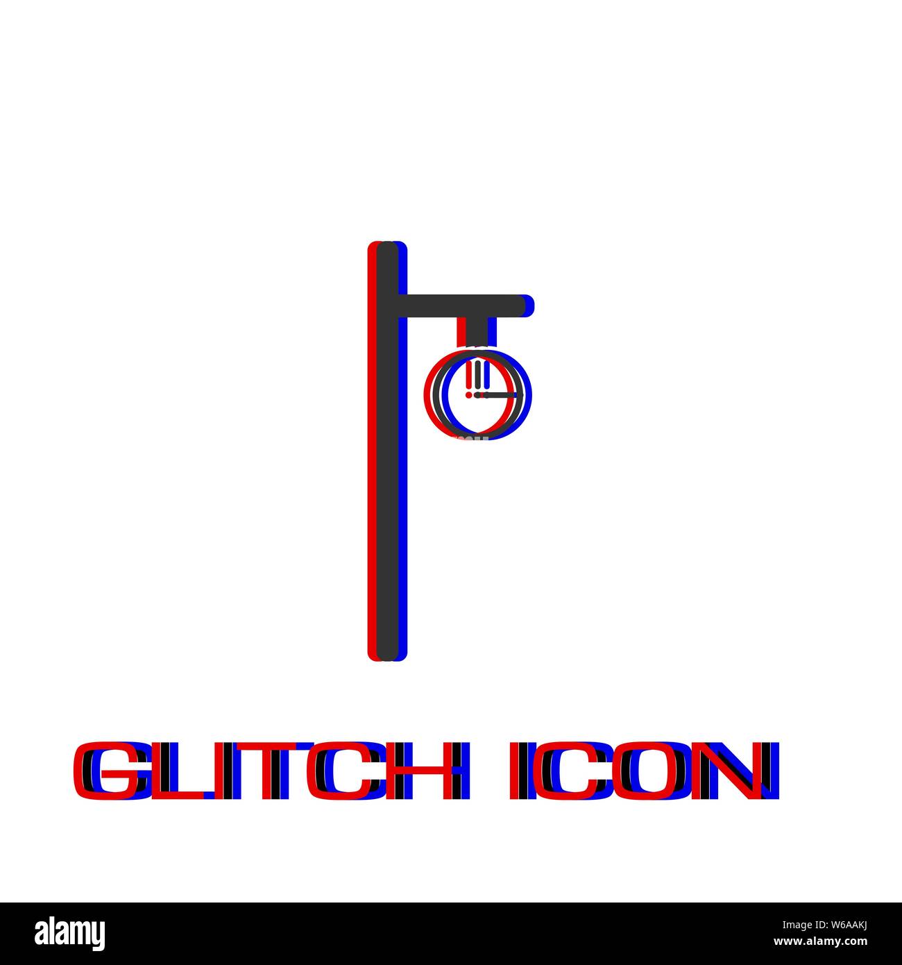 Straße Symbol Uhr flach. Einfache Piktogramm-Glitch Wirkung. Vector illustration symbol Stock Vektor