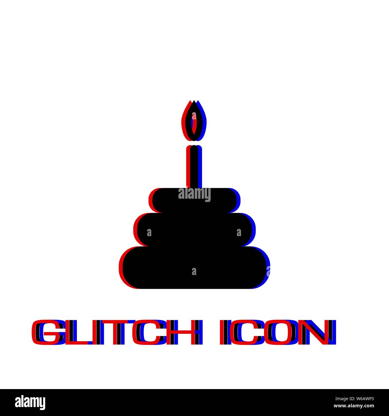 Geburtstag Kuchen Symbol flach. Einfache Piktogramm-Glitch Wirkung. Vector illustration symbol Stock Vektor