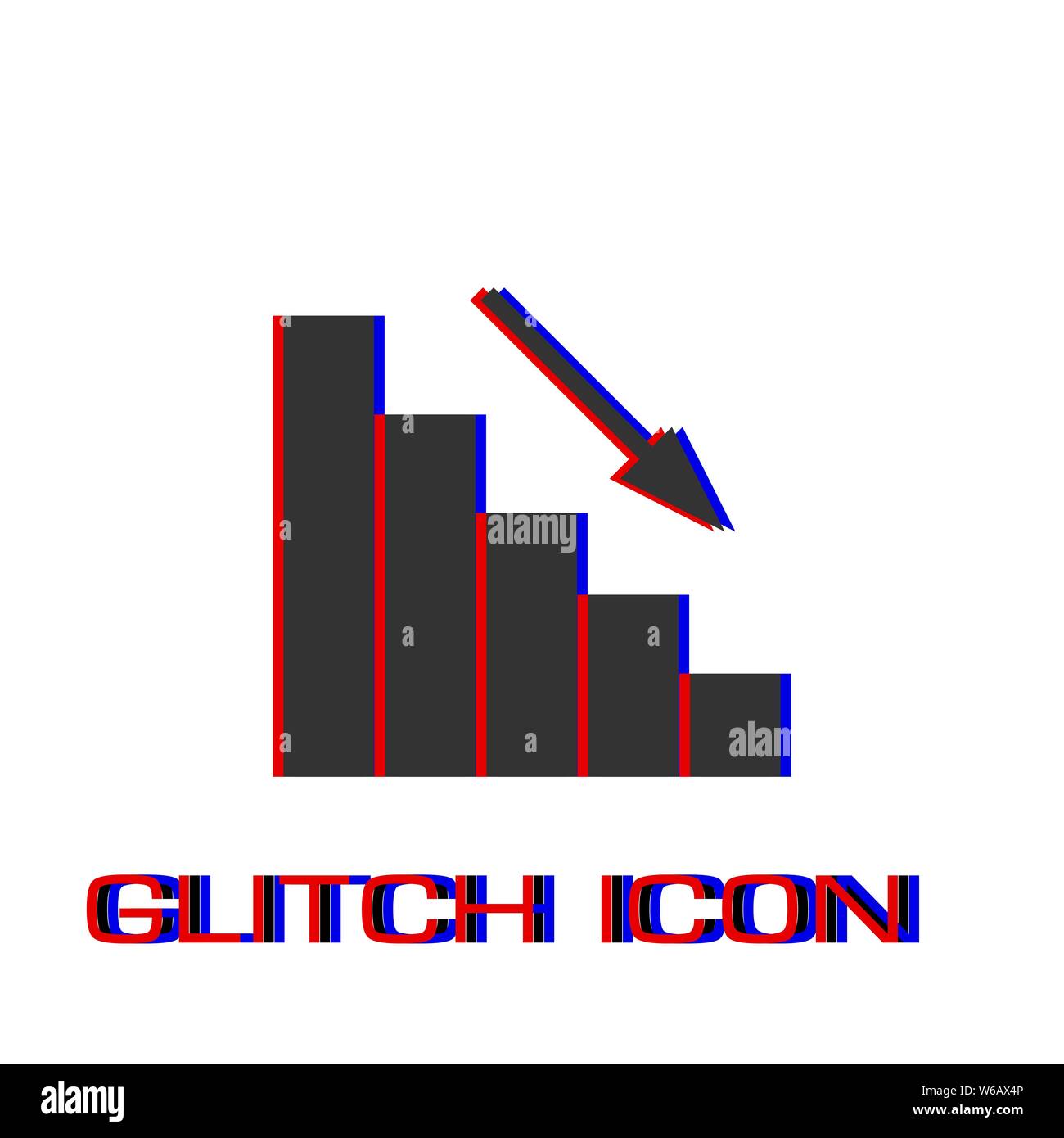 Grafik Das Symbol nach unten flach. Einfache Piktogramm-Glitch Wirkung. Vector illustration symbol Stock Vektor