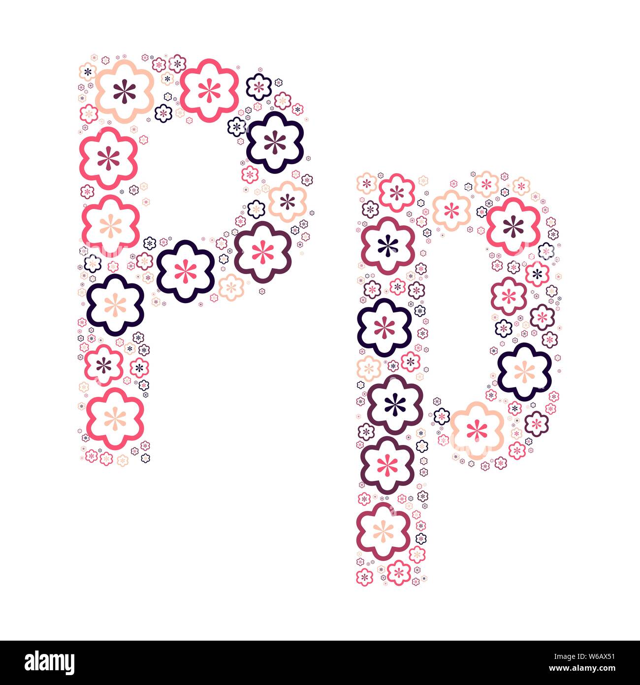 Buchstabe des Alphabets von farbigen Blumen positive Spaß mozaykoy. Vektorschrift Abbildung. Stock Vektor