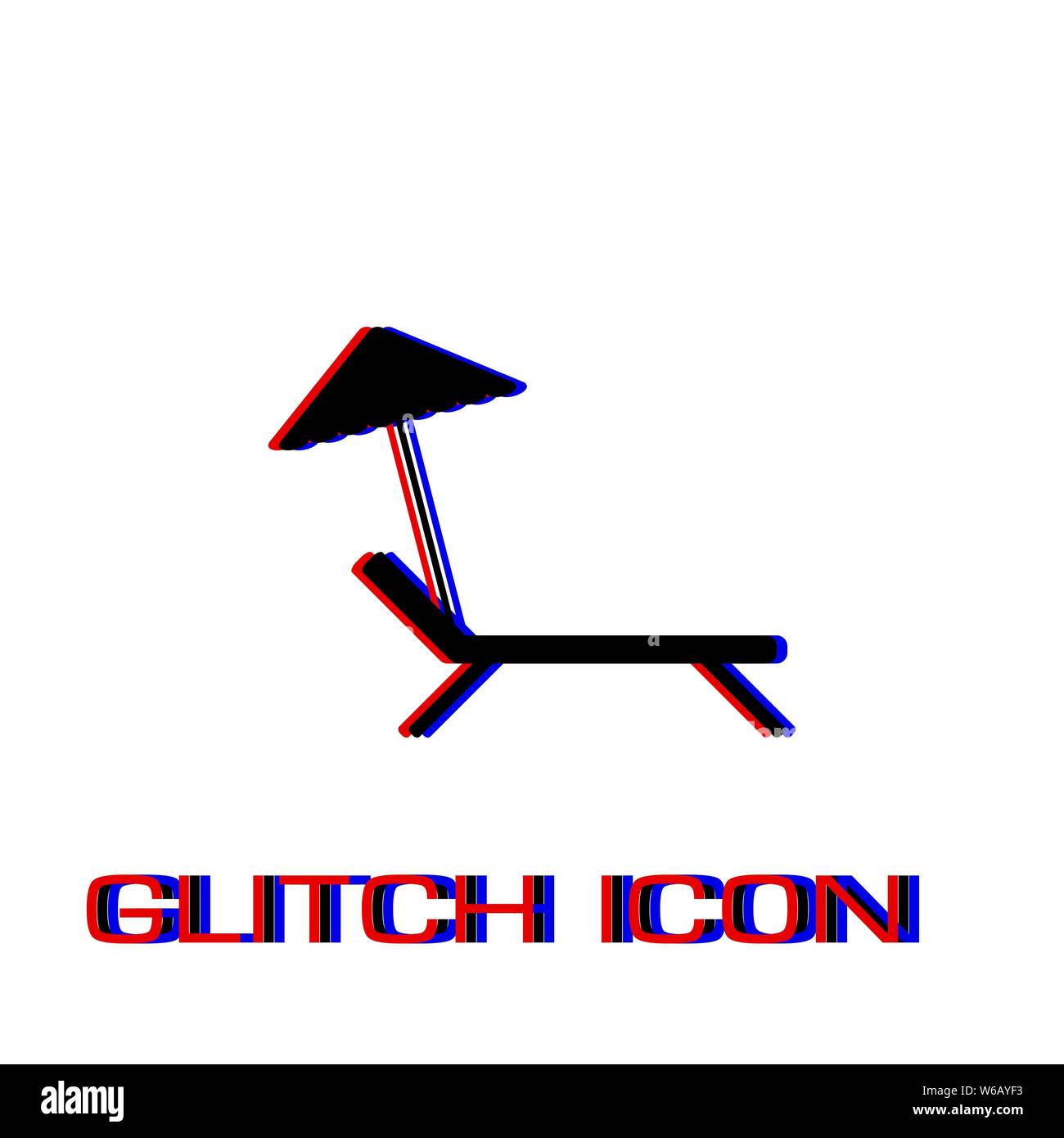 Sonnenschirm und Liegestuhl Symbol flach. Einfache Piktogramm-Glitch Wirkung. Vector illustration symbol Stock Vektor