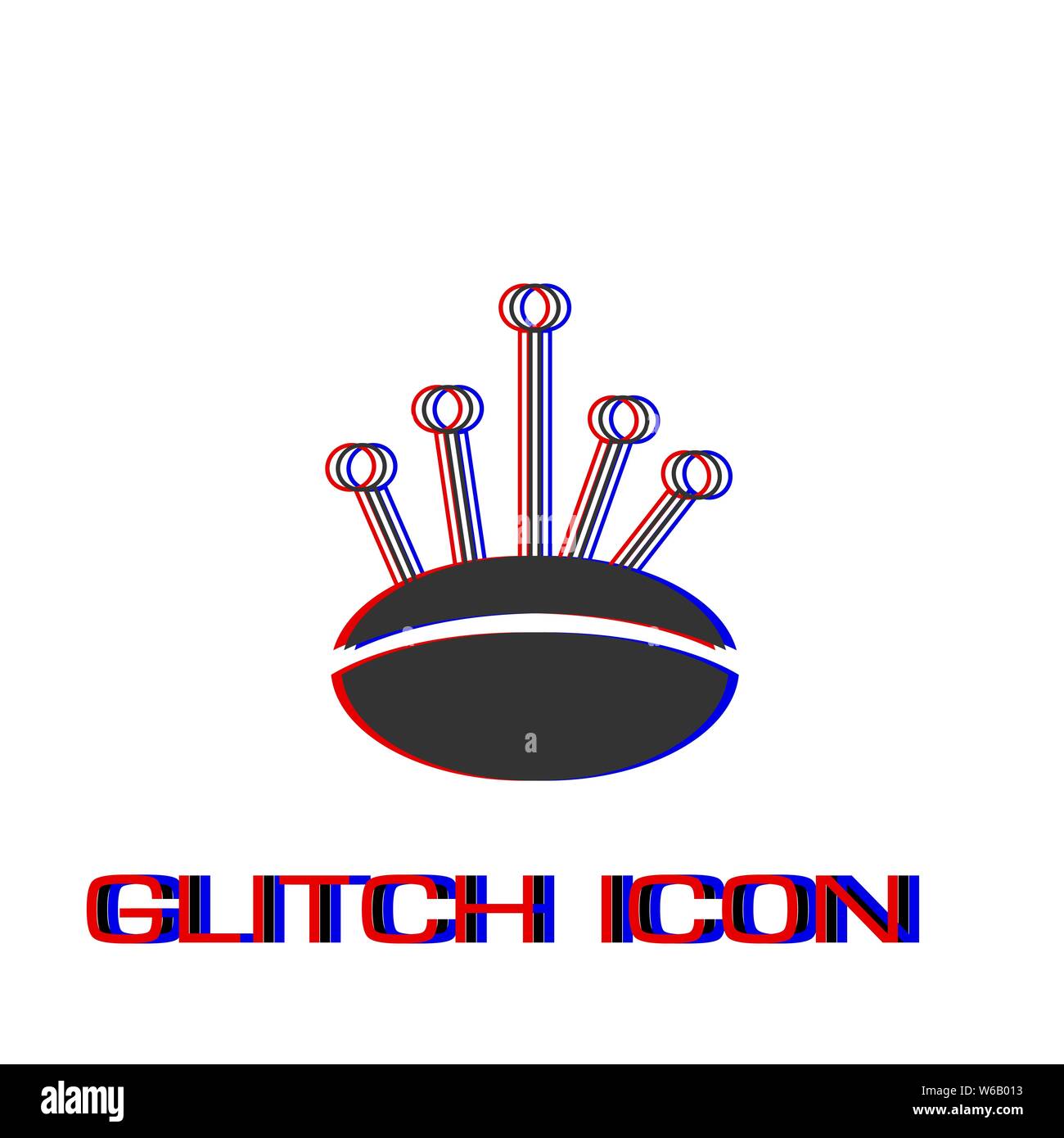 Nadelkissen mit Pins Symbol flach. Einfache Piktogramm-Glitch Wirkung. Vector illustration symbol Stock Vektor