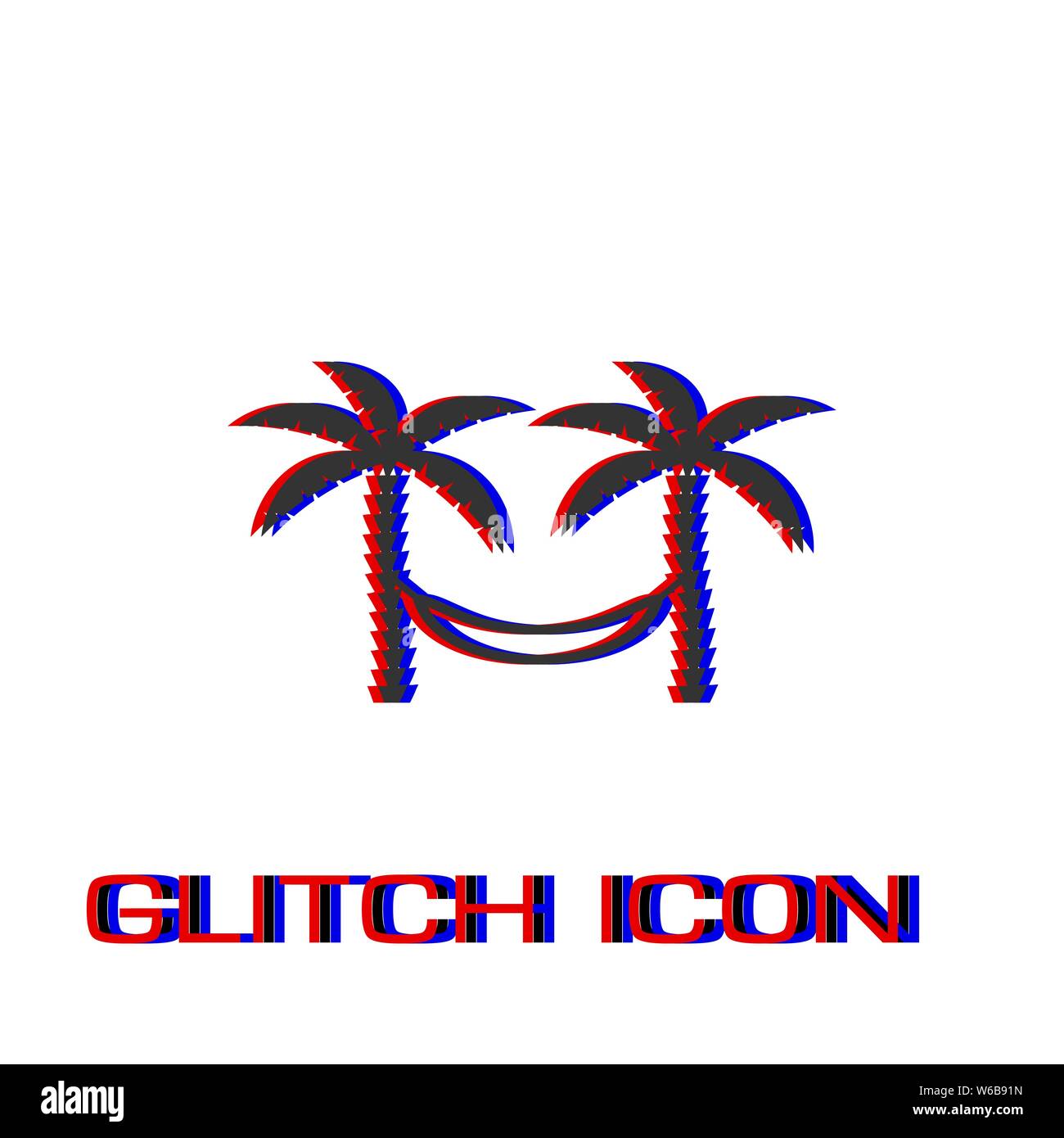 Entspannende Hängematte zwischen zwei Palmen Symbol flach. Einfache Piktogramm-Glitch Wirkung. Vector illustration symbol Stock Vektor