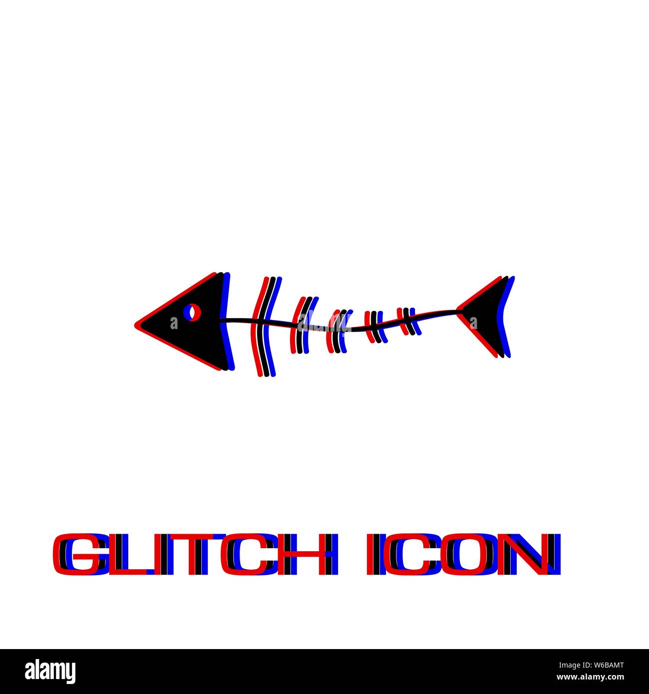 Fischskelett Symbol flach. Einfache Piktogramm-Glitch Wirkung. Vector illustration symbol Stock Vektor