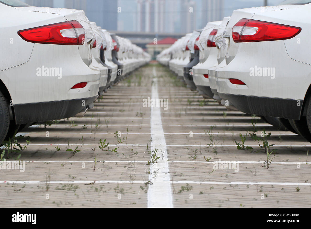 ---- Importierte Autos sind am Hafen von Qingdao in Qingdao Stadt gesäumt, der ostchinesischen Provinz Shandong, 28. Mai 2016. China wird Einfuhrzoll Schnitt Stockfoto