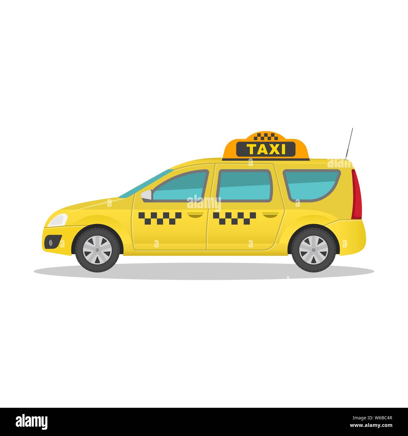 Die Taxi Auto auf dem isolierten weißen Hintergrund mit Schatten. Das Fahrzeug im flachen Stil. Symbol des Fahrzeugs für den Transport von Fracht und Personen. Stock Vektor