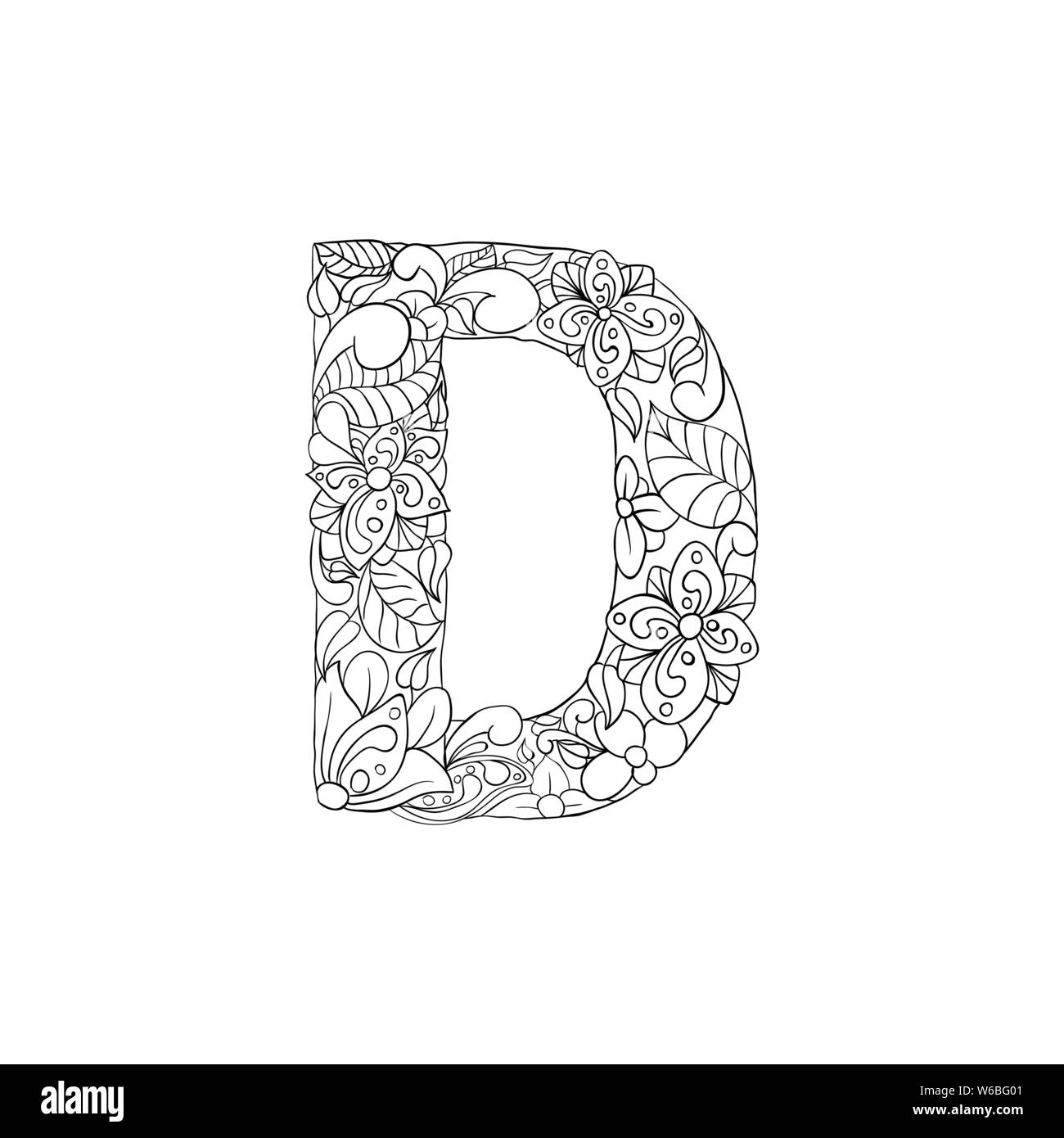 Malvorlagen Blumen Zierpflanzen Alphabet, Initial D Font. Vektor