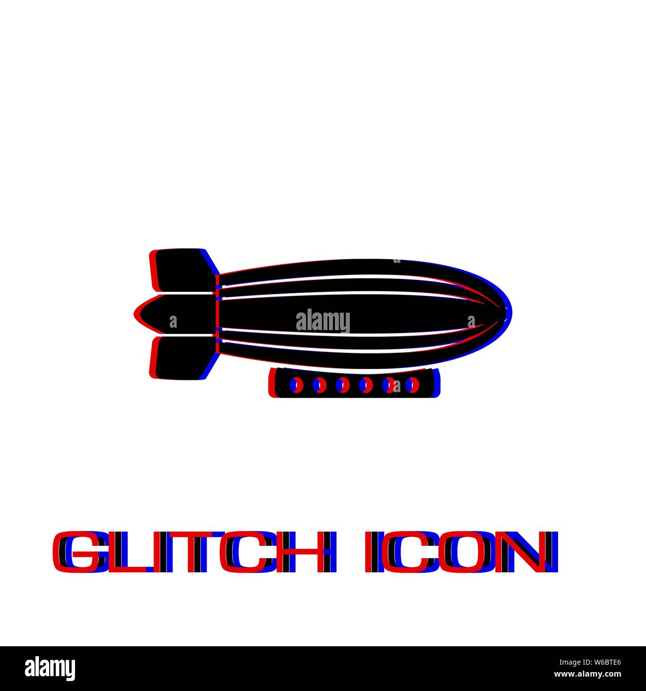 Luftschiff zeppelin Symbol flach. Einfache Piktogramm-Glitch Wirkung. Vector illustration symbol Stock Vektor