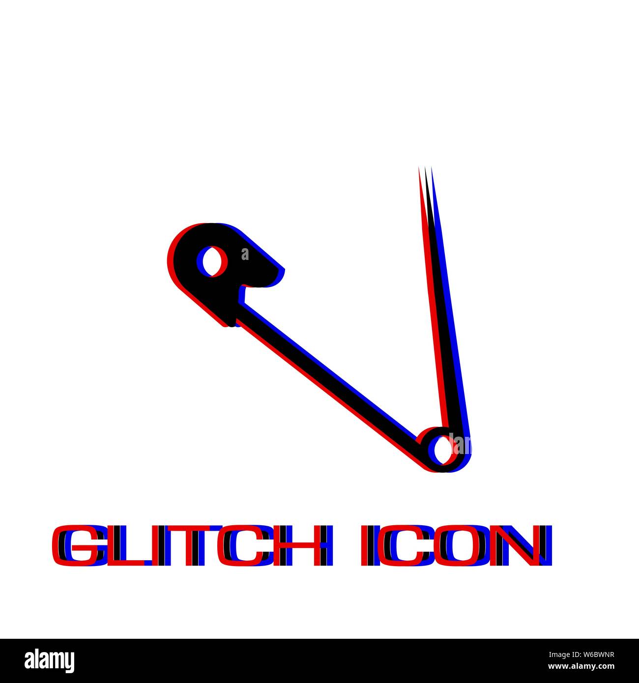 Safety Pin Symbol flach. Einfache Piktogramm-Glitch Wirkung. Vector illustration symbol Stock Vektor