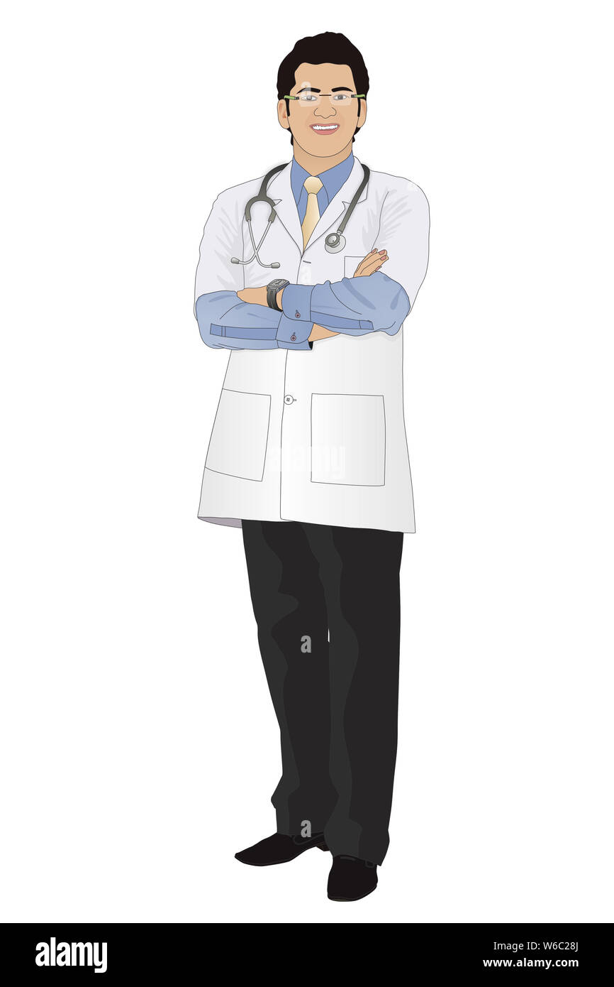 Männlichen Arzt stehend mit seine Arme verschränkt Stockfoto