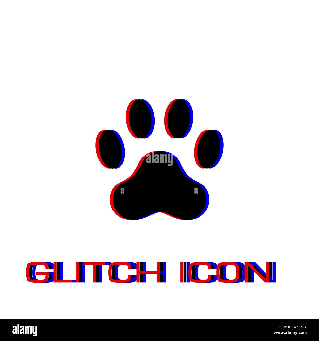 Paw Symbol flach. Einfache Piktogramm-Glitch Wirkung. Vector illustration symbol Stock Vektor