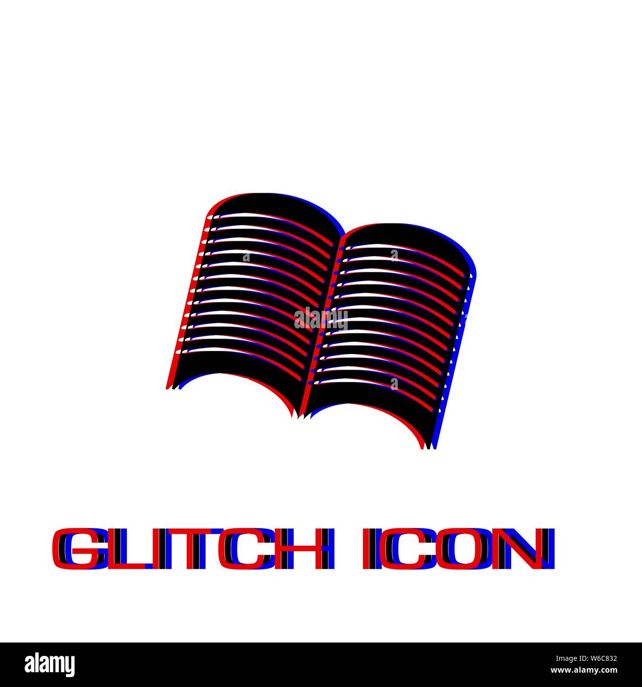 Öffnen Zeitung Symbol flach. Einfache Piktogramm-Glitch Wirkung. Vector illustration symbol Stock Vektor