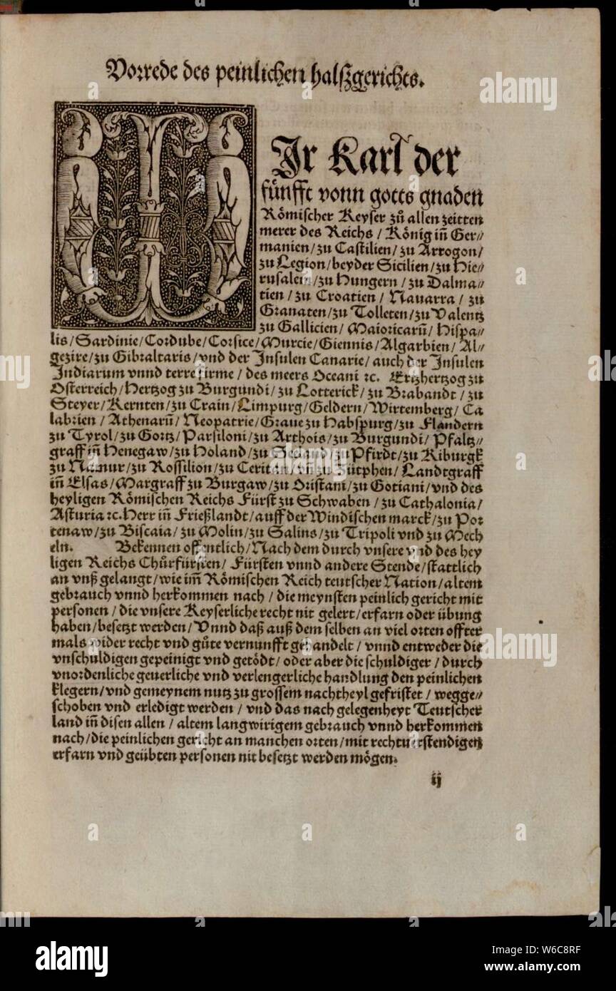 De Constitutio Criminalis Carolina (1533) 003. Stockfoto