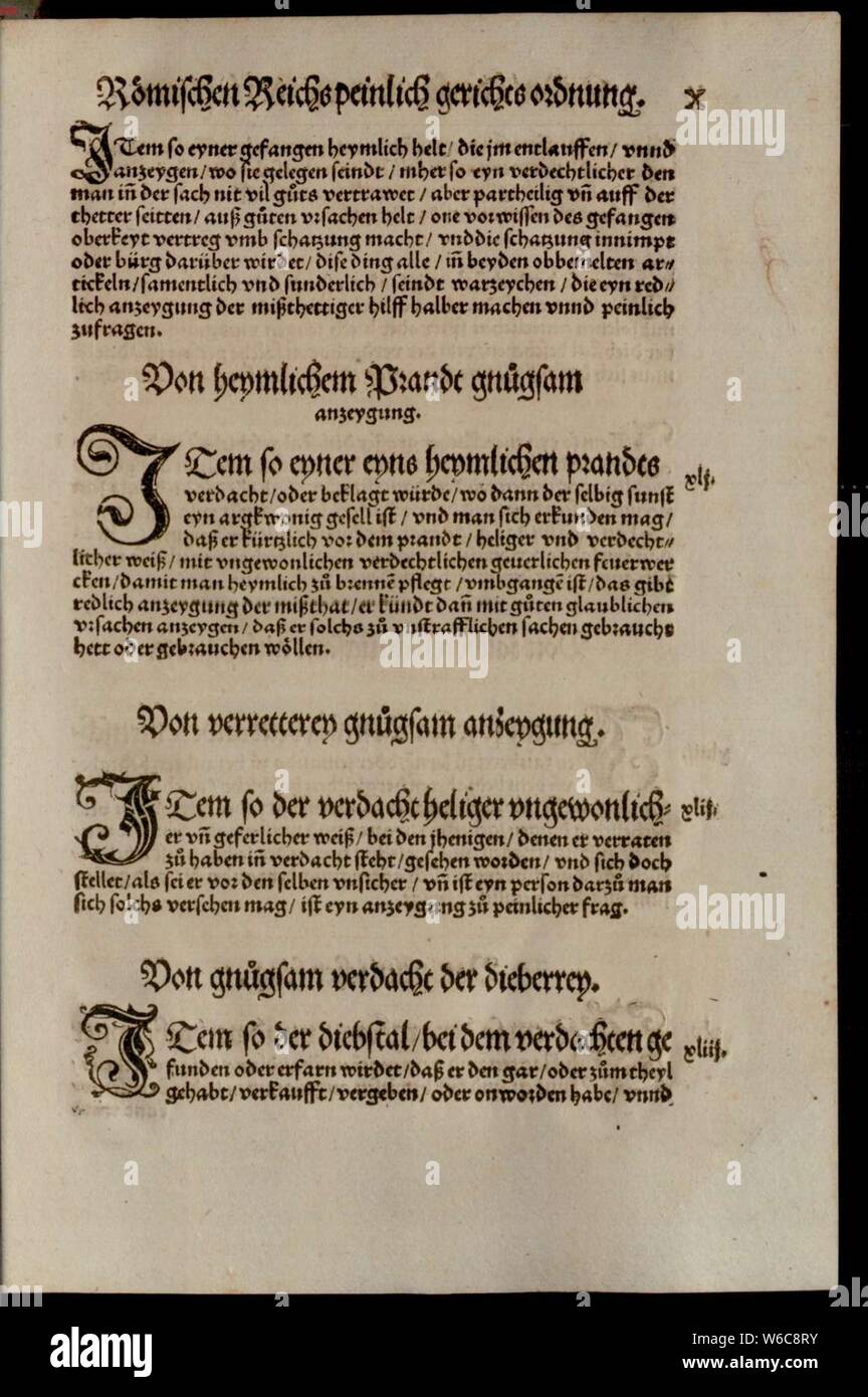De Constitutio Criminalis Carolina (1533) 031. Stockfoto