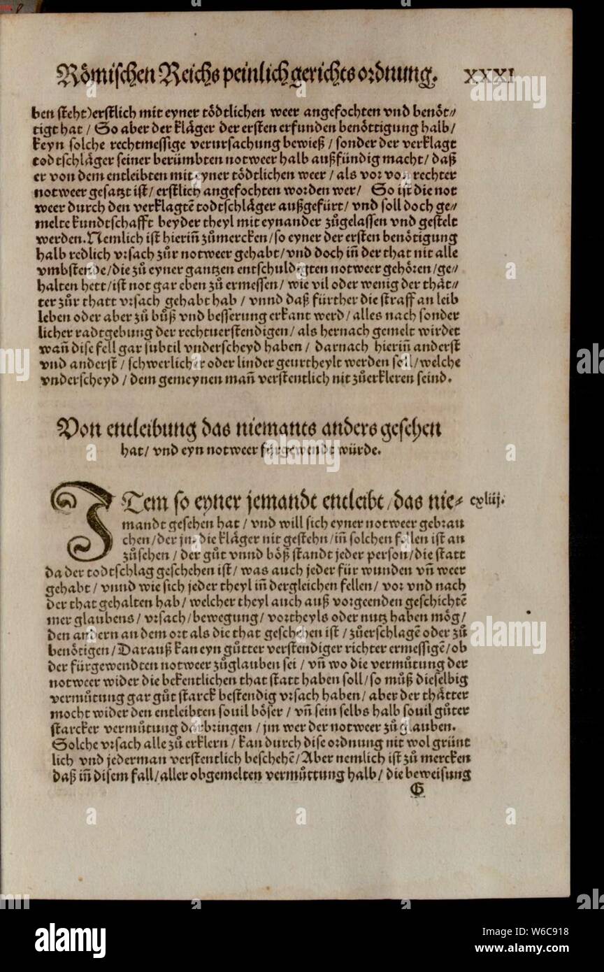 De Constitutio Criminalis Carolina (1533) 073. Stockfoto