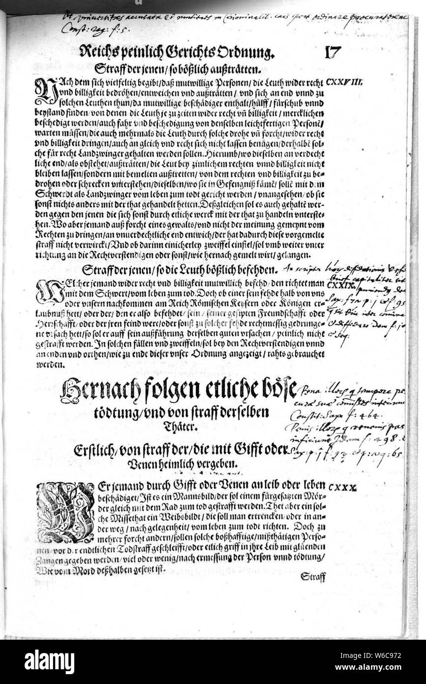 De Constitutio Criminalis Carolina (1577) 43. Stockfoto