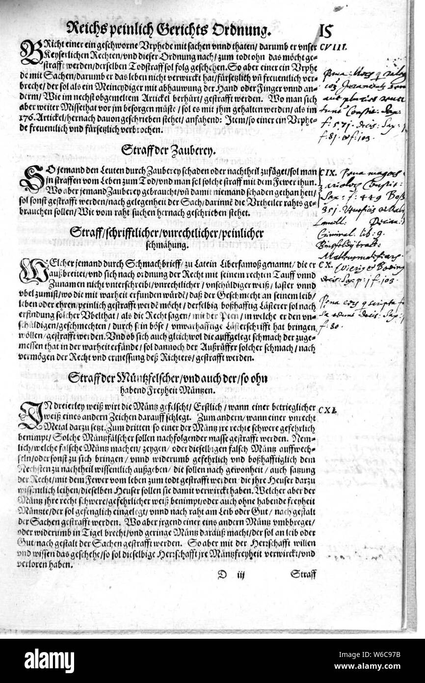 De Constitutio Criminalis Carolina (1577) 39. Stockfoto