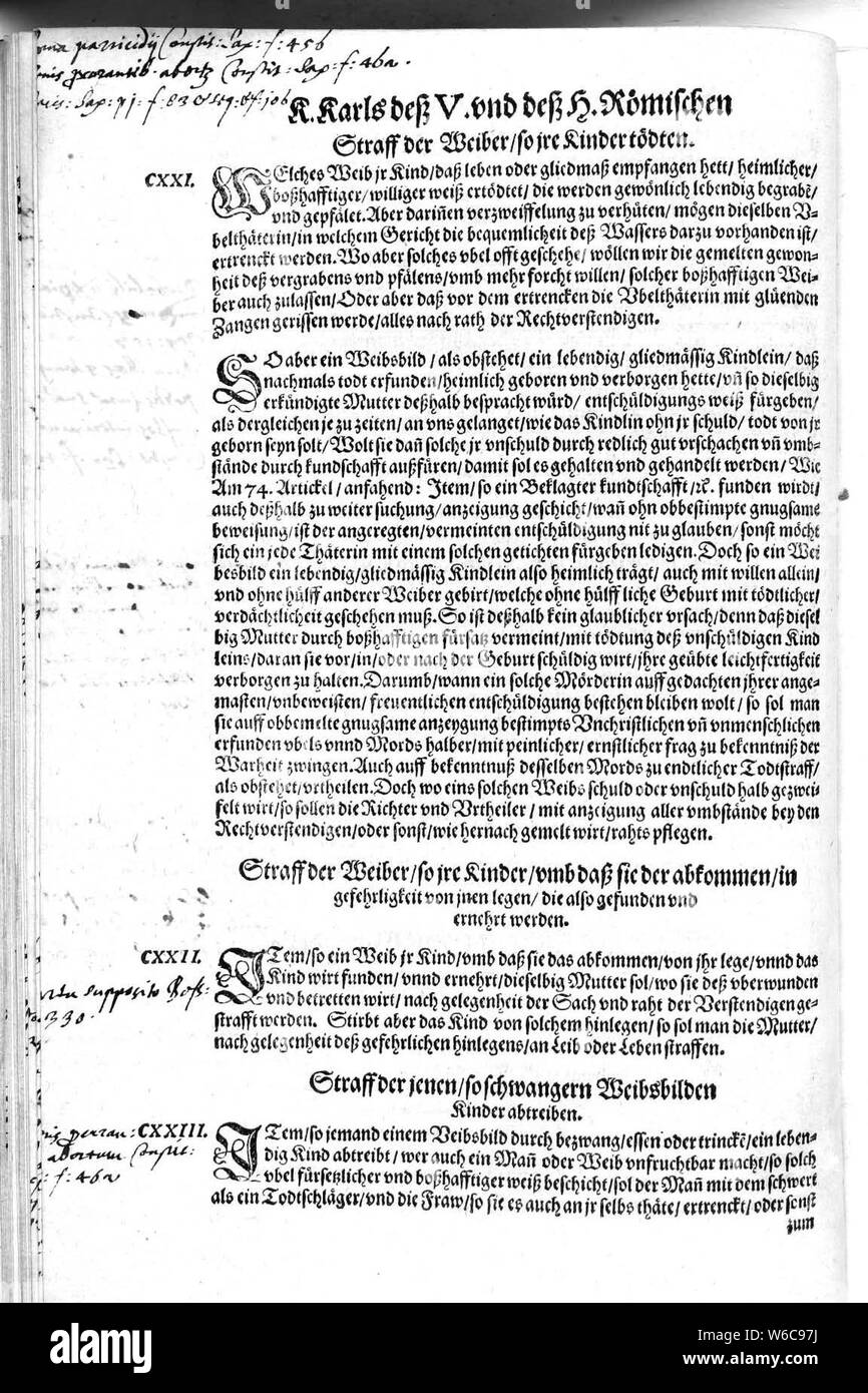 De Constitutio Criminalis Carolina (1577) 44. Stockfoto