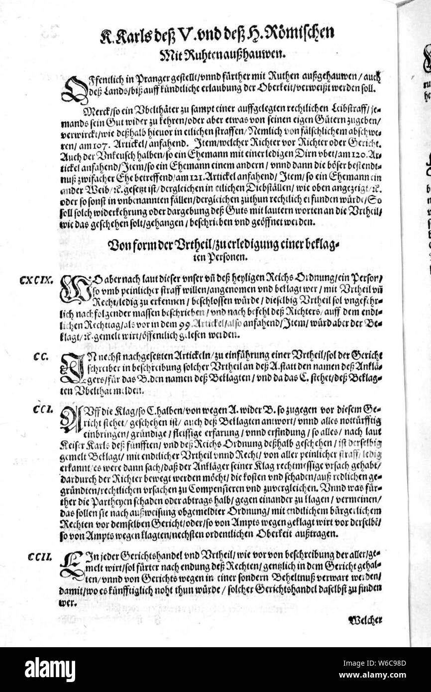 De Constitutio Criminalis Carolina (1577) 62. Stockfoto