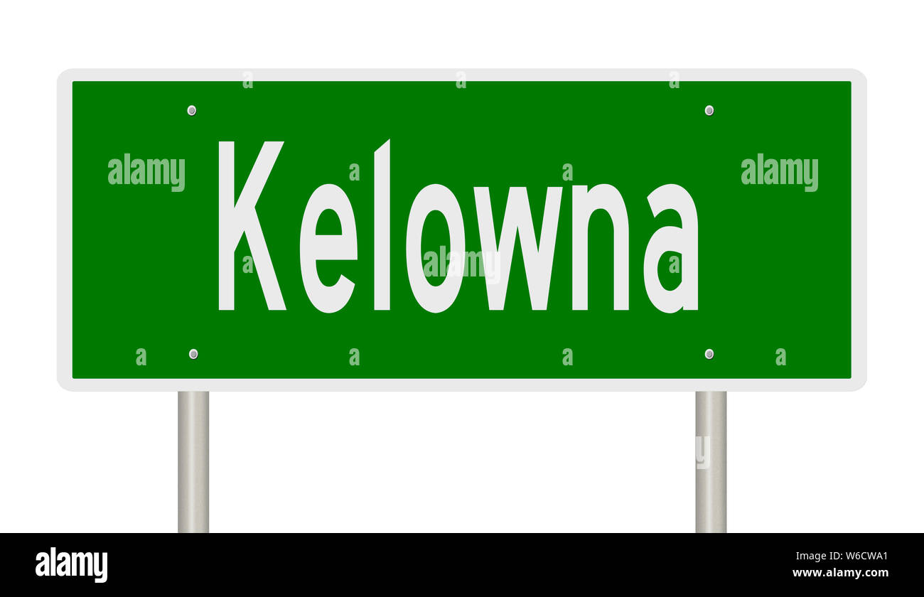 Rendering von einem grünen Hinweisschild für Kelowna British Columbia Stockfoto